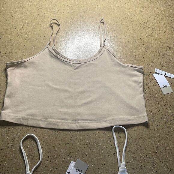 BP. Bundle of 2 Cropped Tank Tops XL - Tan, Tan White Striped - Picture 3 of 8